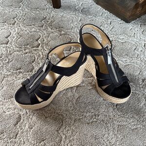 Michael Kors Black Wedge Sandals with Zipper